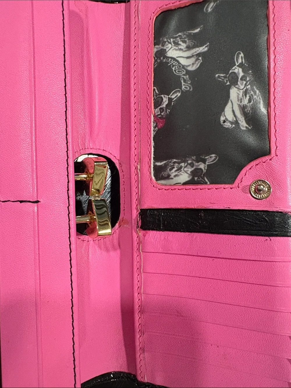 Ted Baker Black Patent Leather Kiss Lock Wallet